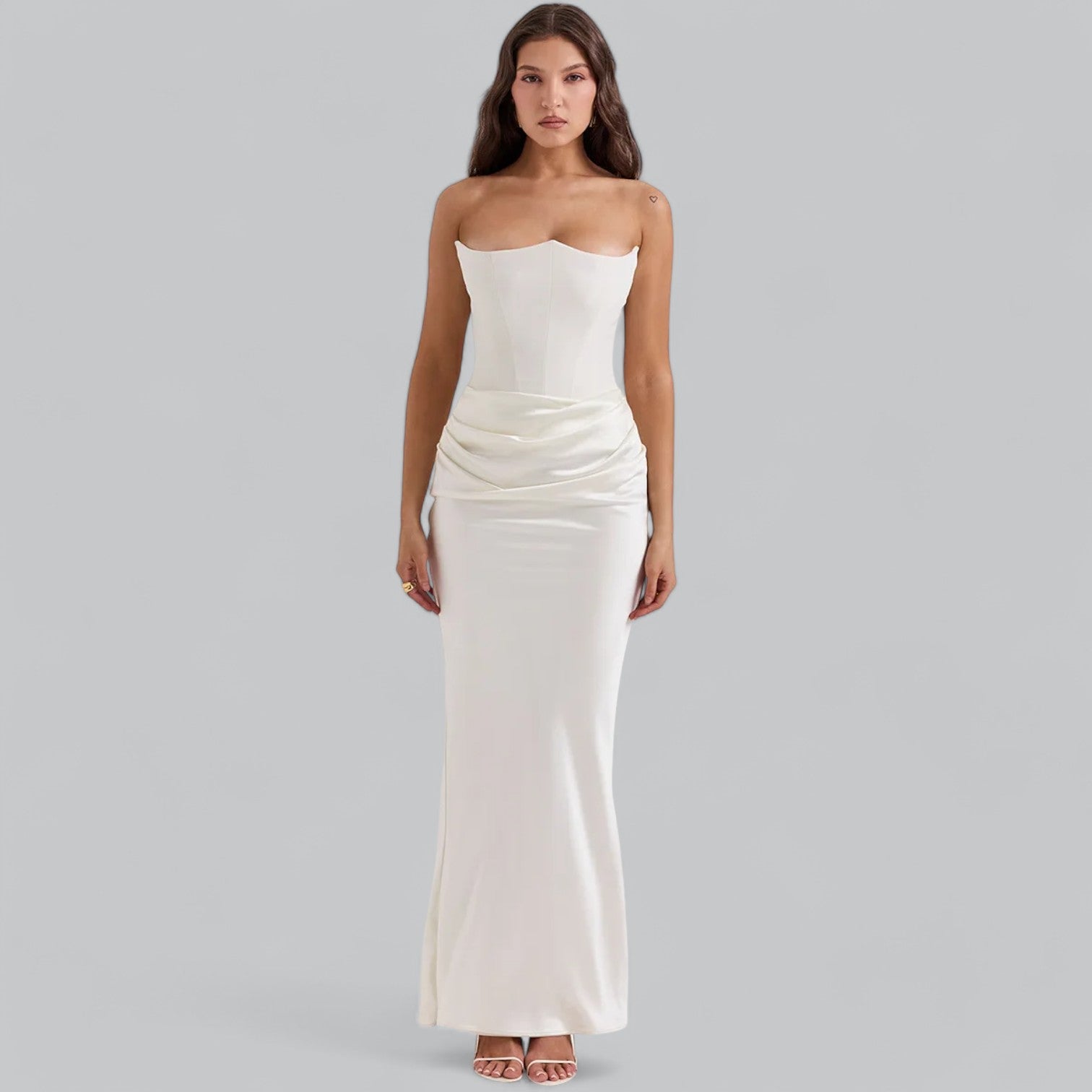 Elegant Off-Shoulder Korse Velour Maxi Kjole
