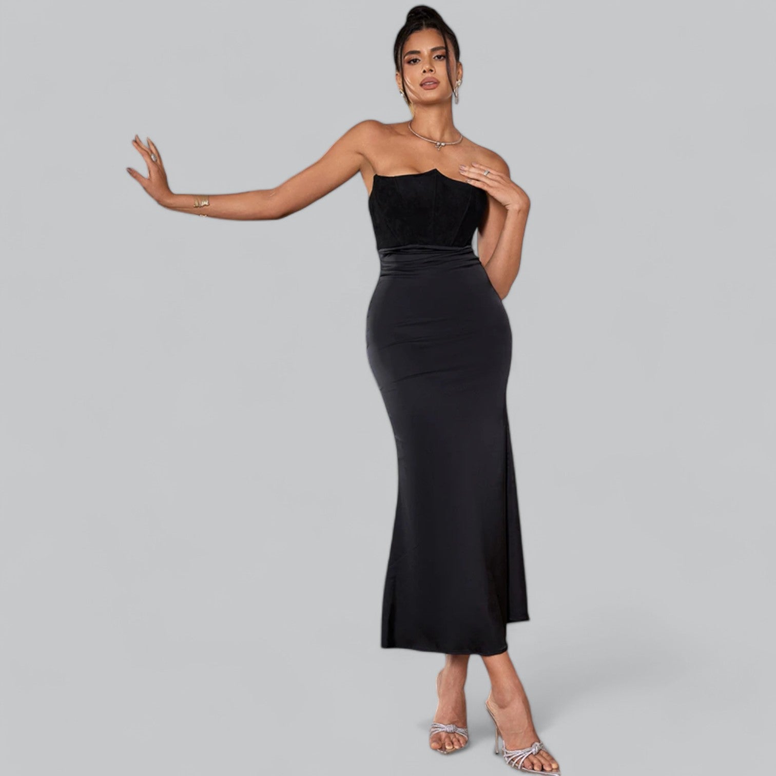 Elegant Off-Shoulder Korse Velour Maxi Kjole