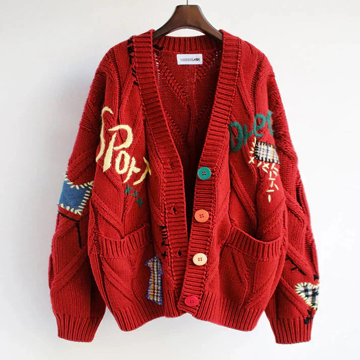 Ella Patchwork Vest Kvinder – Trendy Strikket Cardigan med Farverige & Komfortable Detaljer