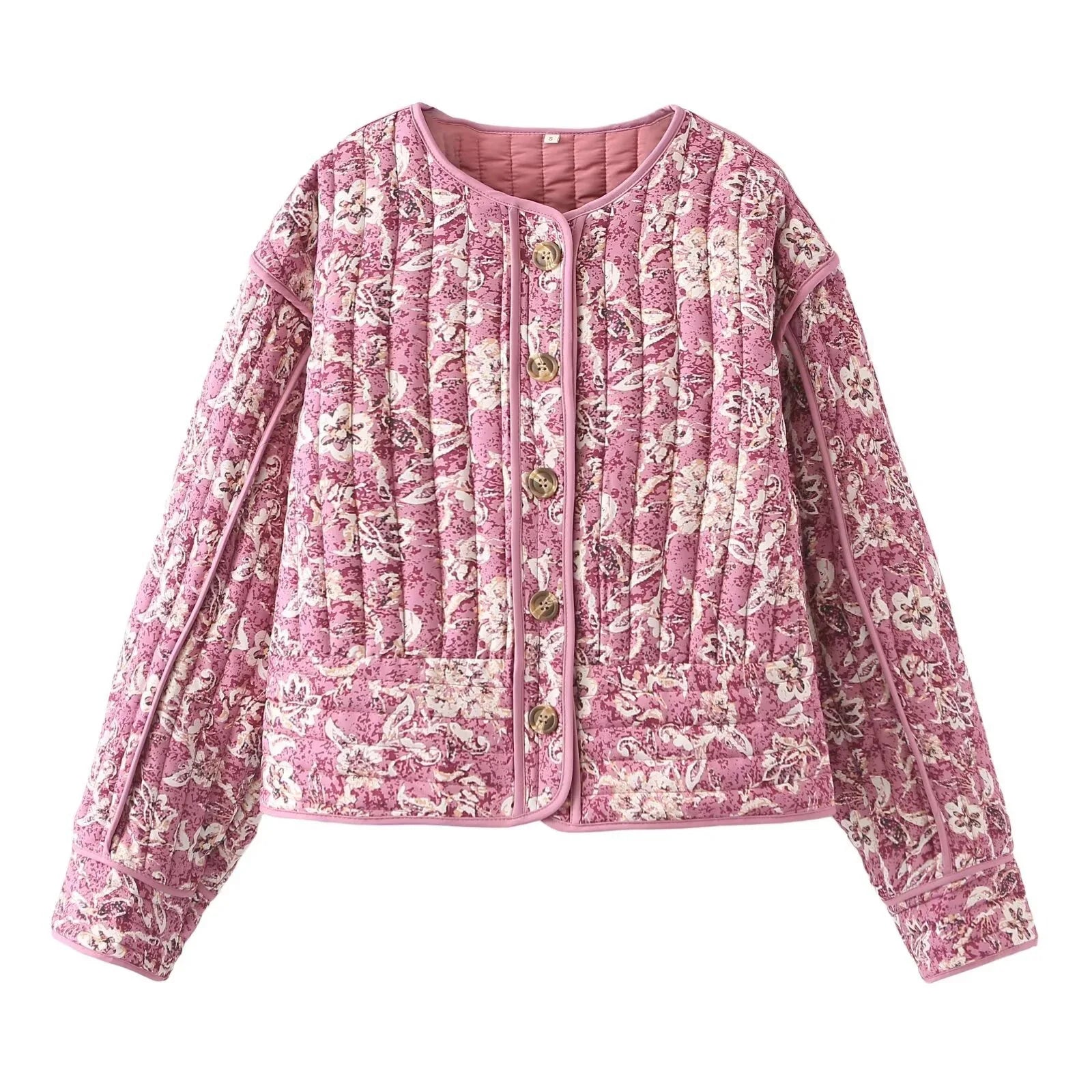 Forårsjakke Dame Cropped Puffer Med Blomsterprint
