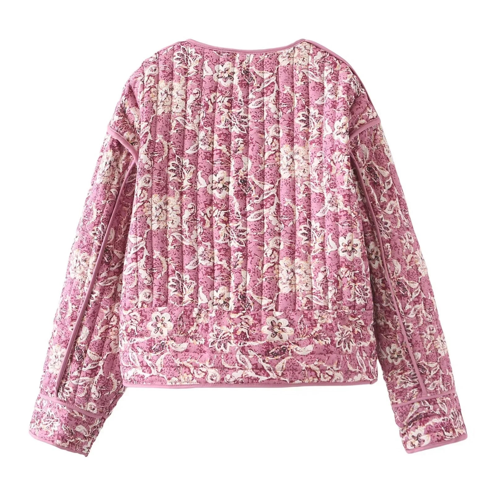 Forårsjakke Dame Cropped Puffer Med Blomsterprint