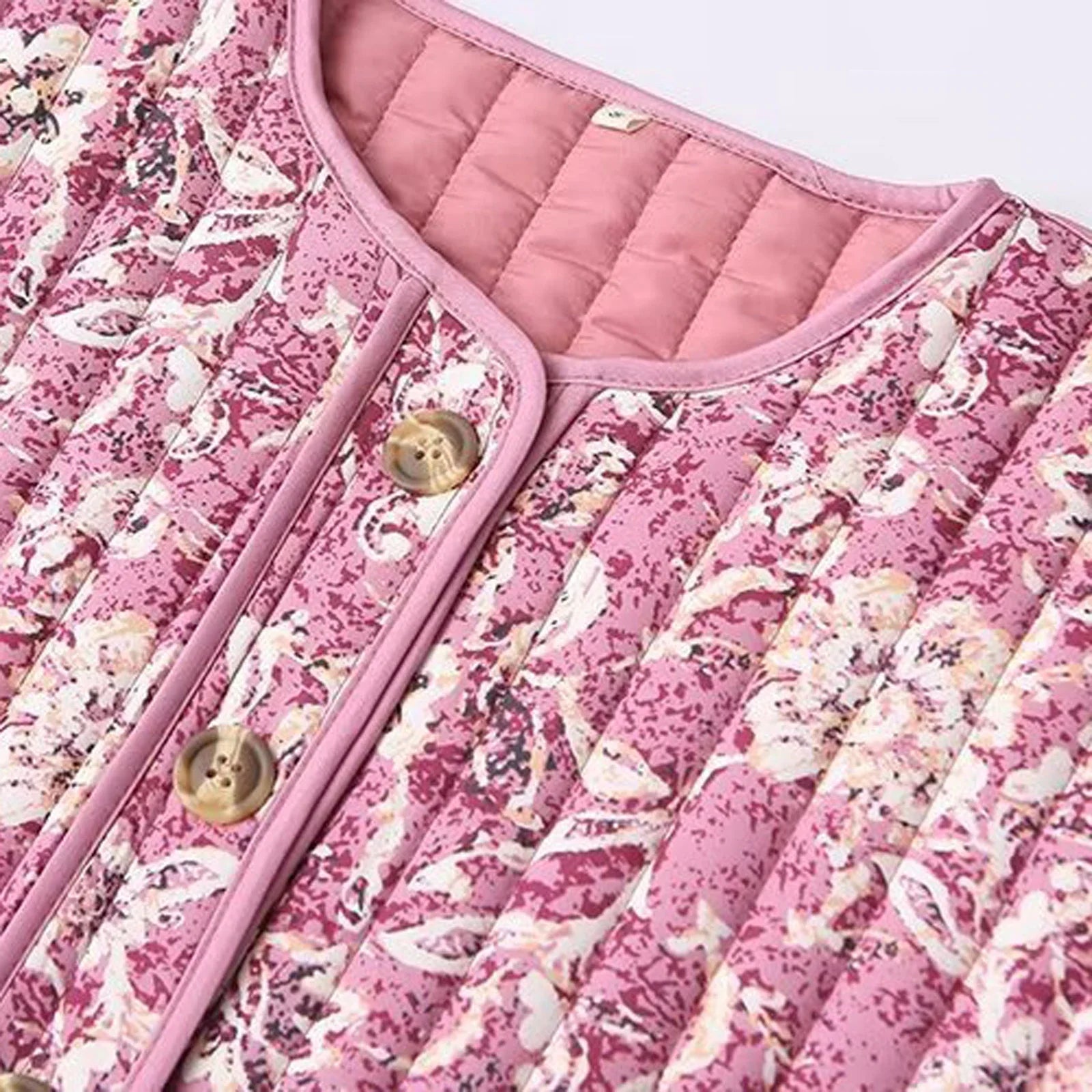 Forårsjakke Dame Cropped Puffer Med Blomsterprint