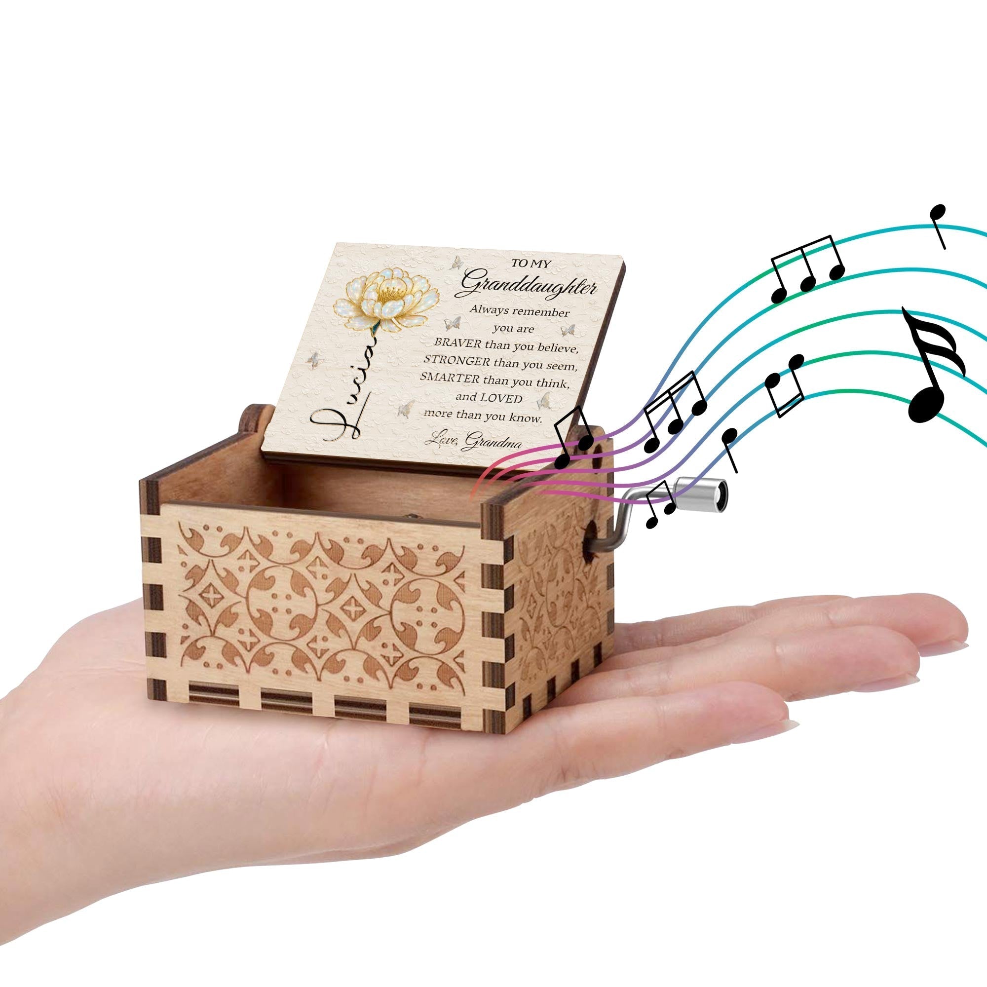 LuxeHarmony | Tilpasset Musikboks til Barnebarn Du Er Elsket Du Er Min Solskin Melodi