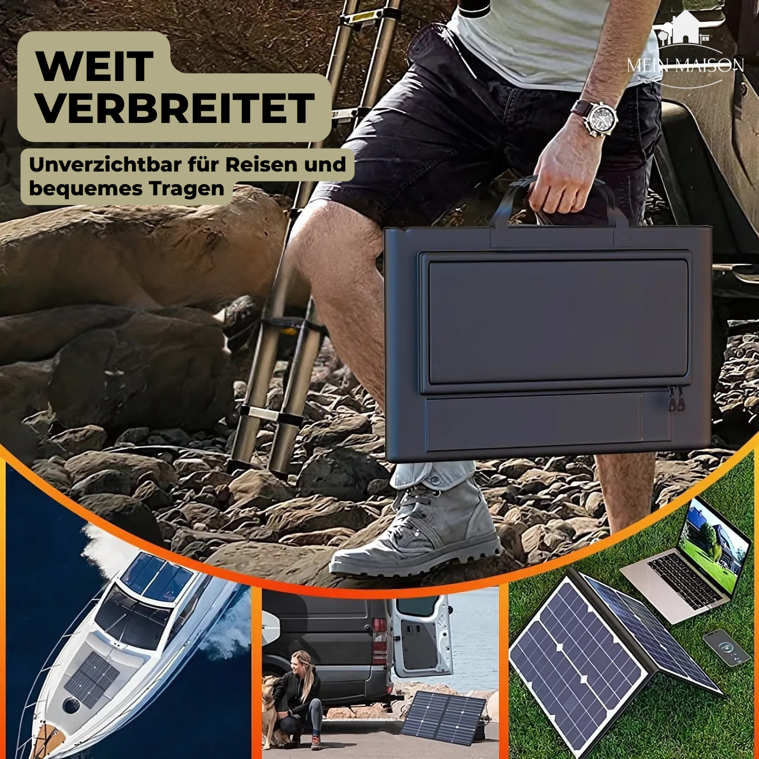 SolaraX 1000W Sammenklappeligt Solpanel-Kit | Fuld pakke med MPPT & USB/Type-C | Til Camping, Bil, Båd & Campingvogn