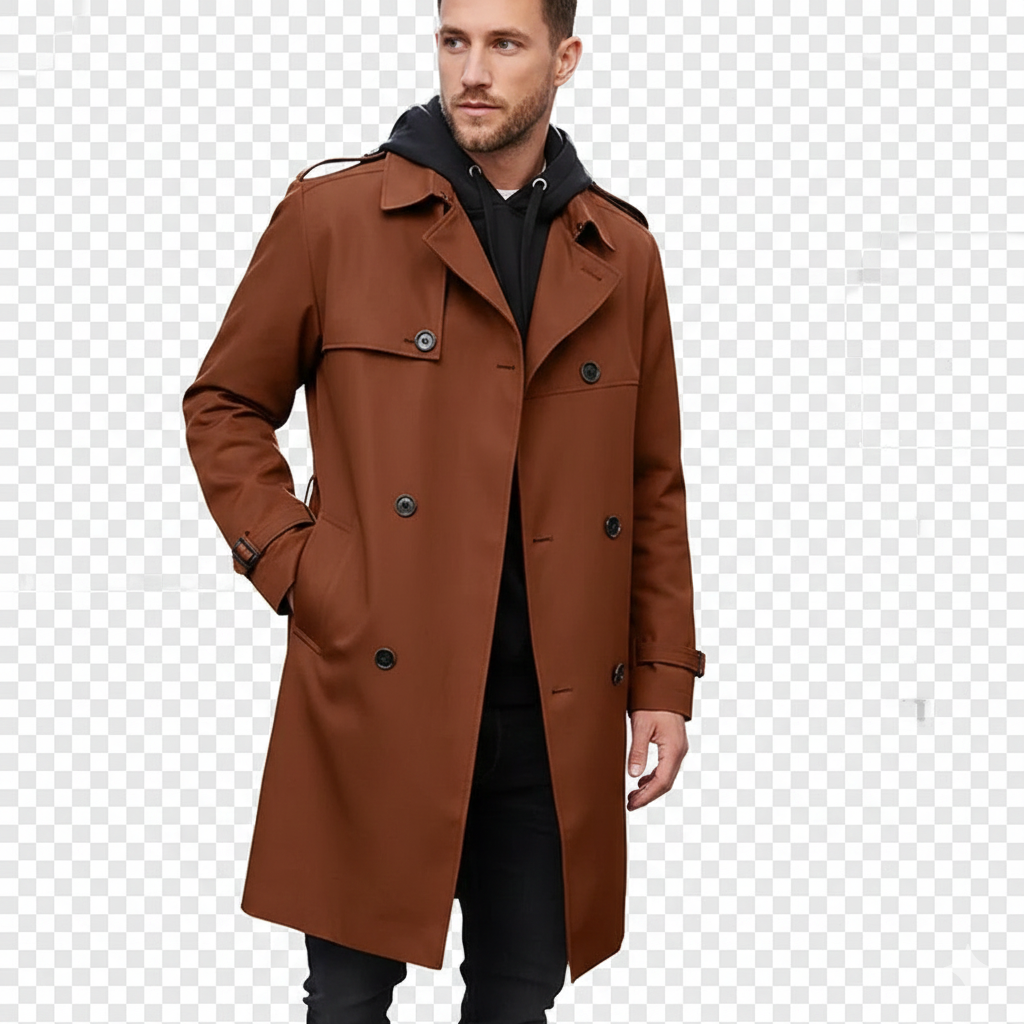 Gian Classic Herre Dobbeltbrystet Trench Coat – Klapkrave med Justerbart Bælte