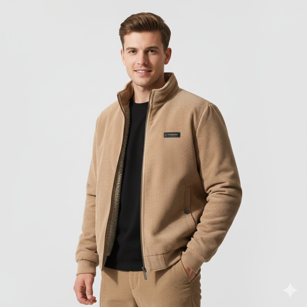 Glenn Herre Corduroy Vest – Varm Sherpa-foret Jakke med Komfortabel Pasform