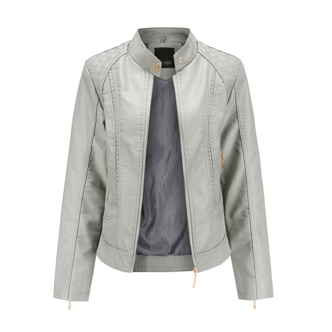 Janiyah Kvinders Læderjakke – Chic Ståkrave, Lynlåse & Elegant Moderne Stil