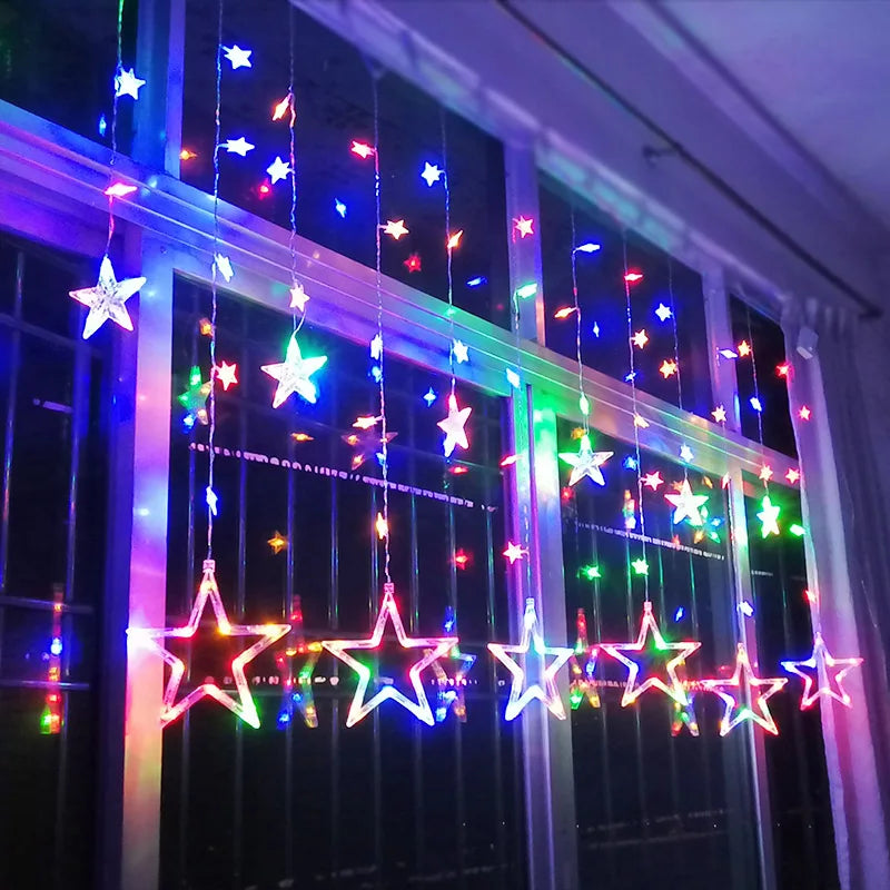 LED Julbelysning Gardin med Stjärnor – Varm Vit Ljus
