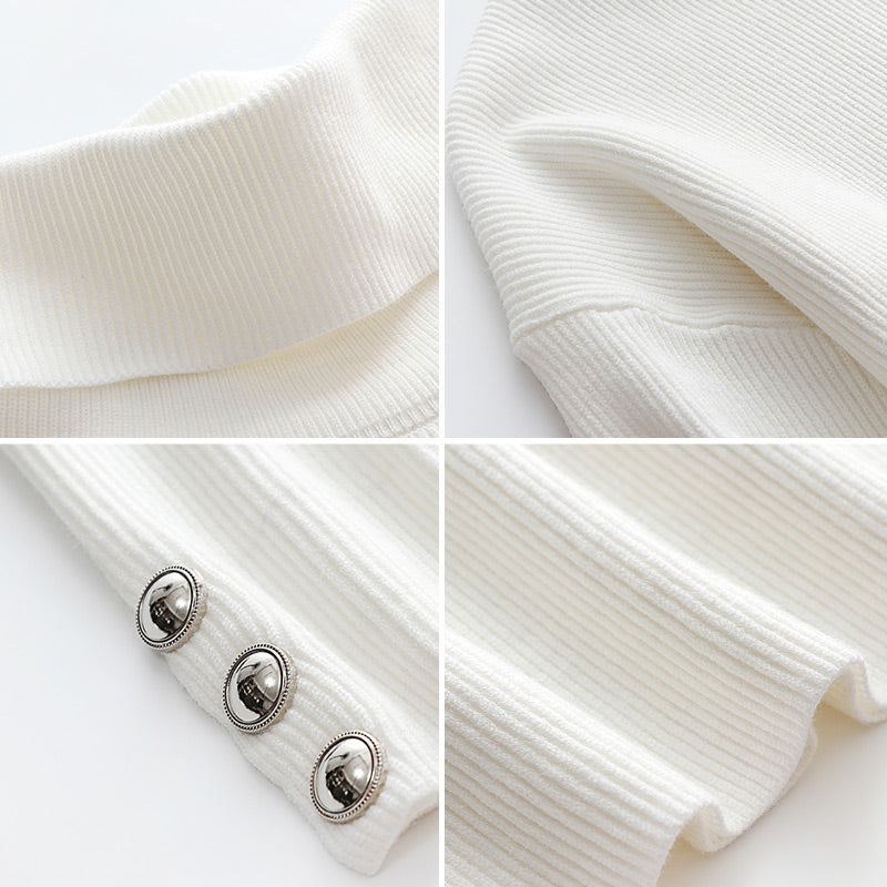Maisie Turtleneck Sweater til kvinder – Oversized Ribstrikket med Elegante Knapærmer