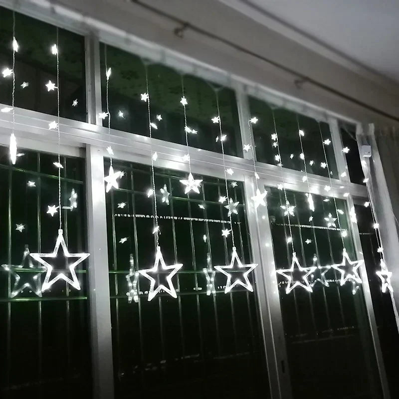 LED Julbelysning Gardin med Stjärnor – Varm Vit Ljus