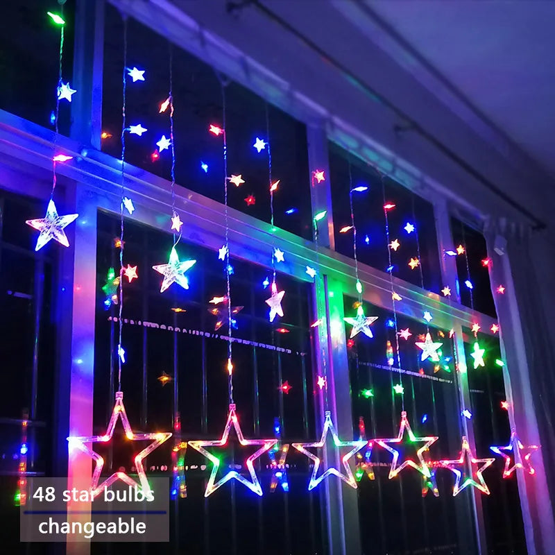 LED Julbelysning Gardin med Stjärnor – Varm Vit Ljus