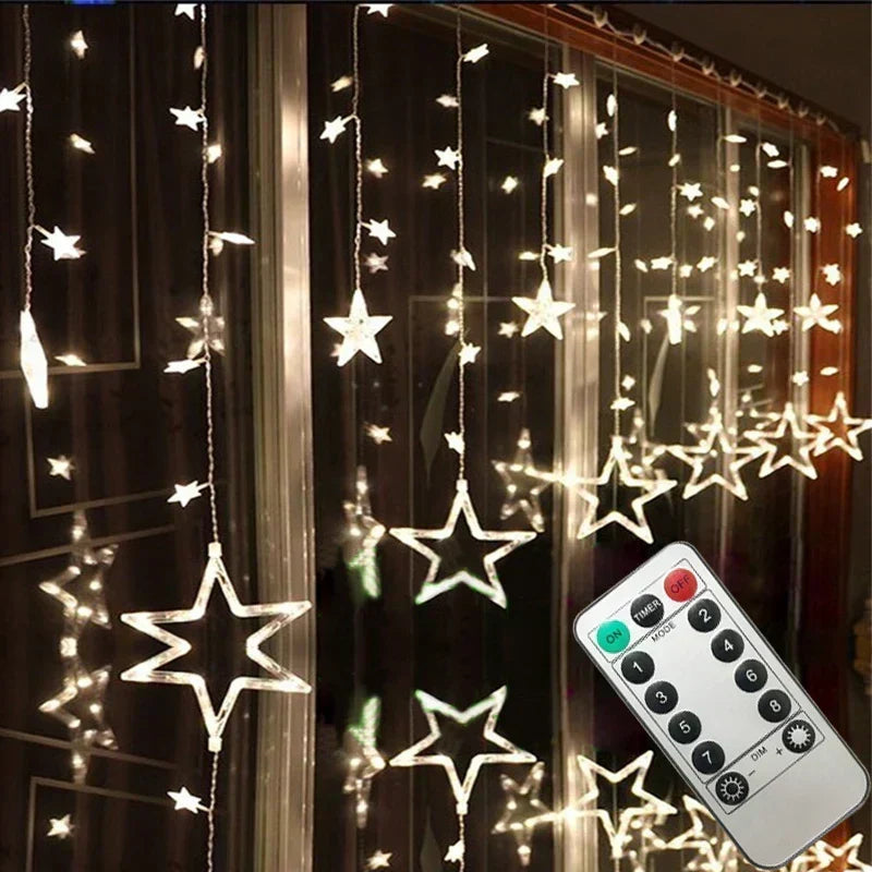 LED Julbelysning Gardin med Stjärnor – Varm Vit Ljus