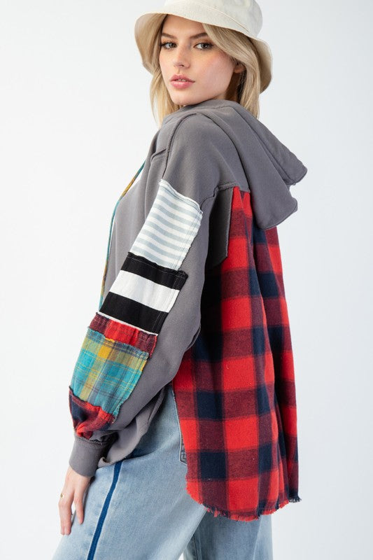 Hættetrøje Mænd Plaid Casual Terry Knit Materiale