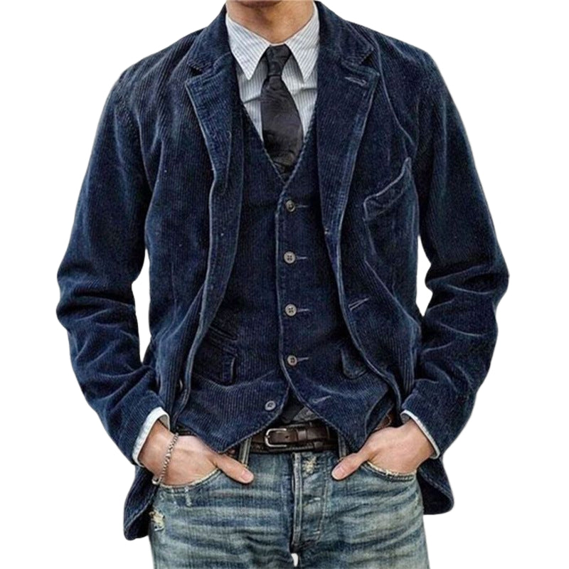 Herre Blazer og Vest Sæt Cord Komfortabel Modern