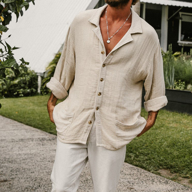 Herre Button-Up Skjorte Afslappet Pasform Casual Langærmet
