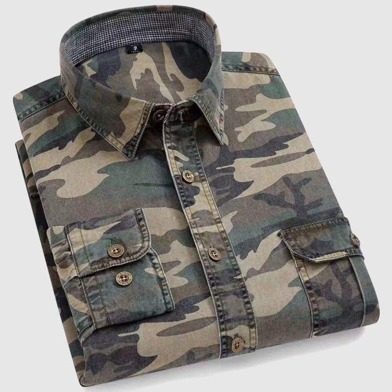 Herre Camo Langærmet Skjorte Klassisk Bomuld
