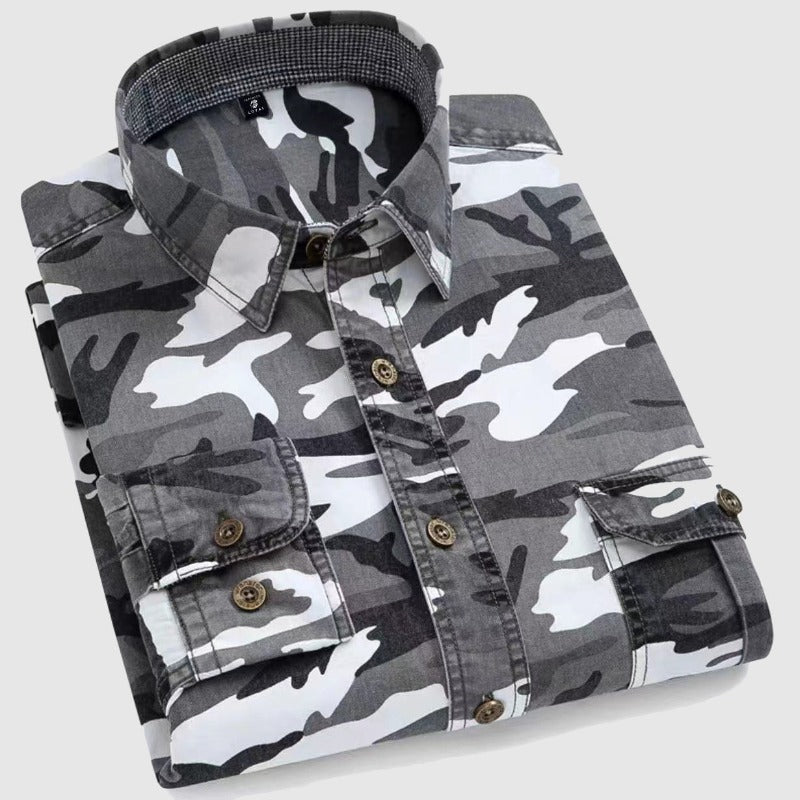 Herre Camo Langærmet Skjorte Klassisk Bomuld