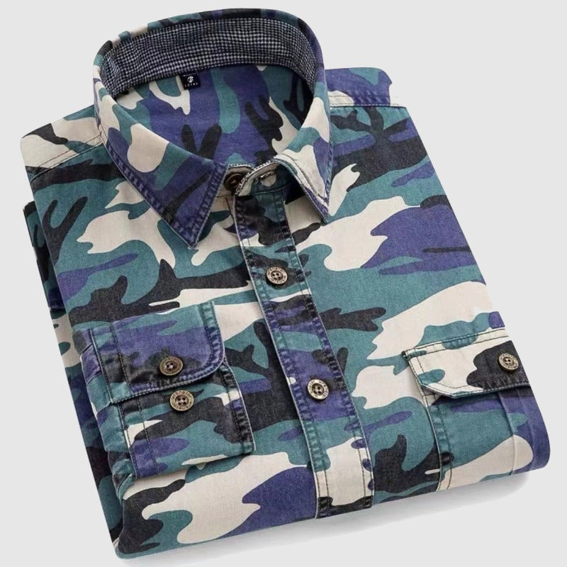 Herre Camo Langærmet Skjorte Klassisk Bomuld