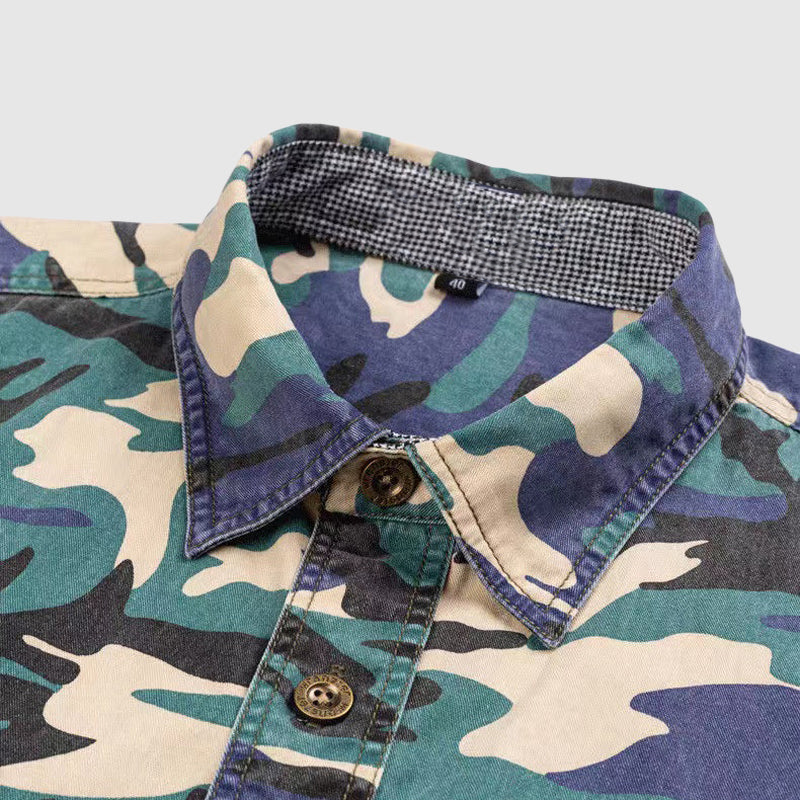 Herre Camo Langærmet Skjorte Klassisk Bomuld