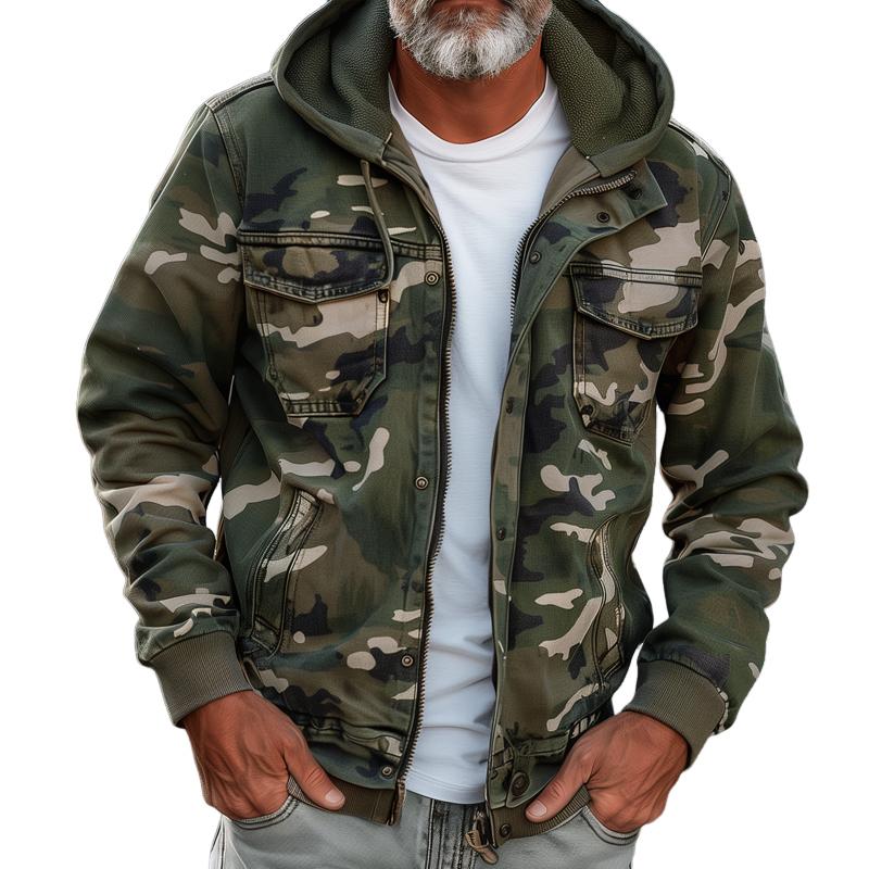 Camouflage Cargo Jakke til Herre med Hætte