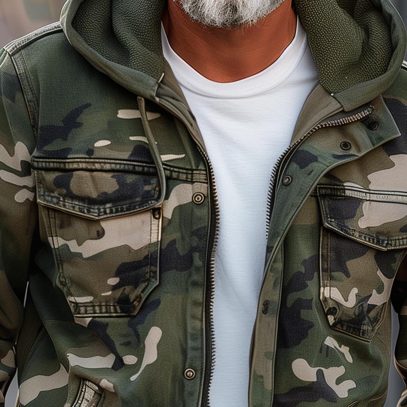 Camouflage Cargo Jakke til Herre med Hætte