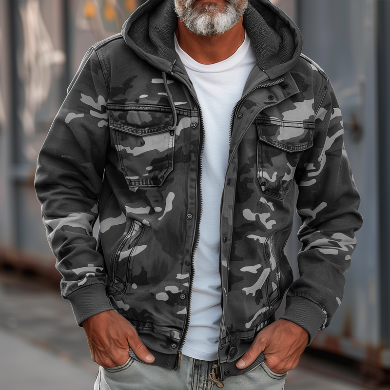 Camouflage Cargo Jakke til Herre med Hætte