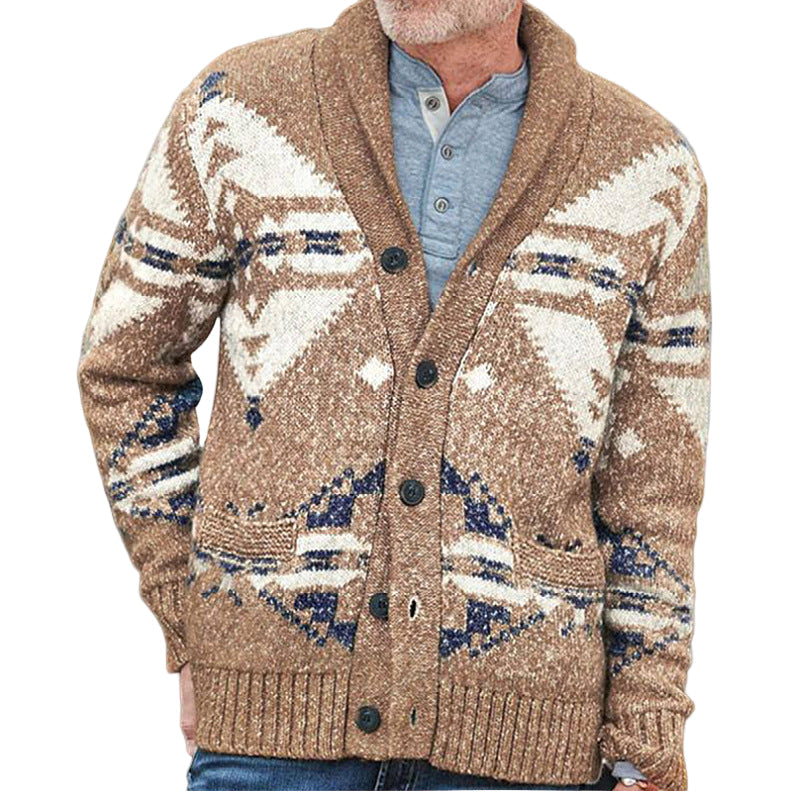 Herre Cardigan med Geometrisk Mønster