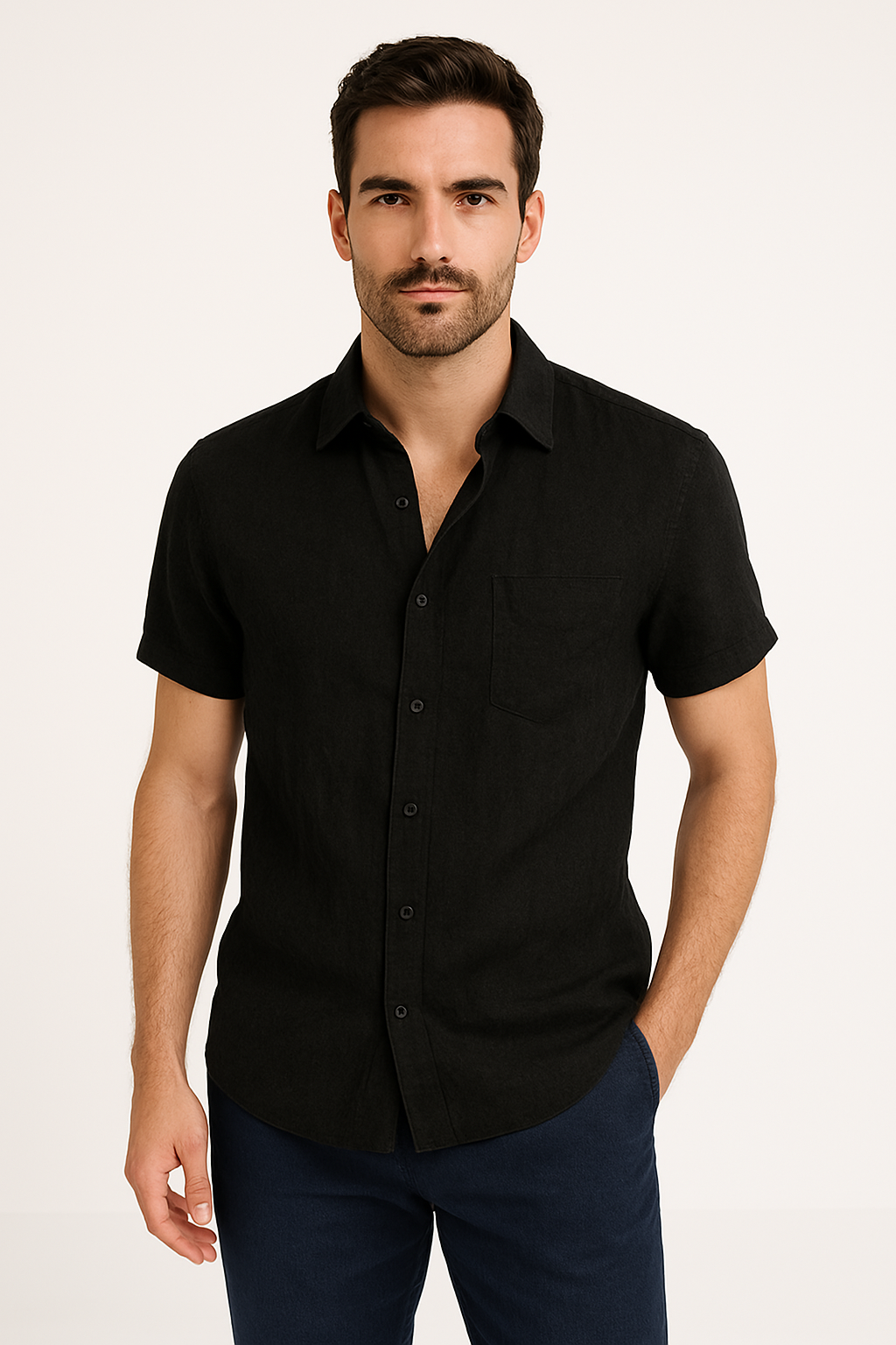 Herre Casual Skjorte Kort Ærme Button Down Krave