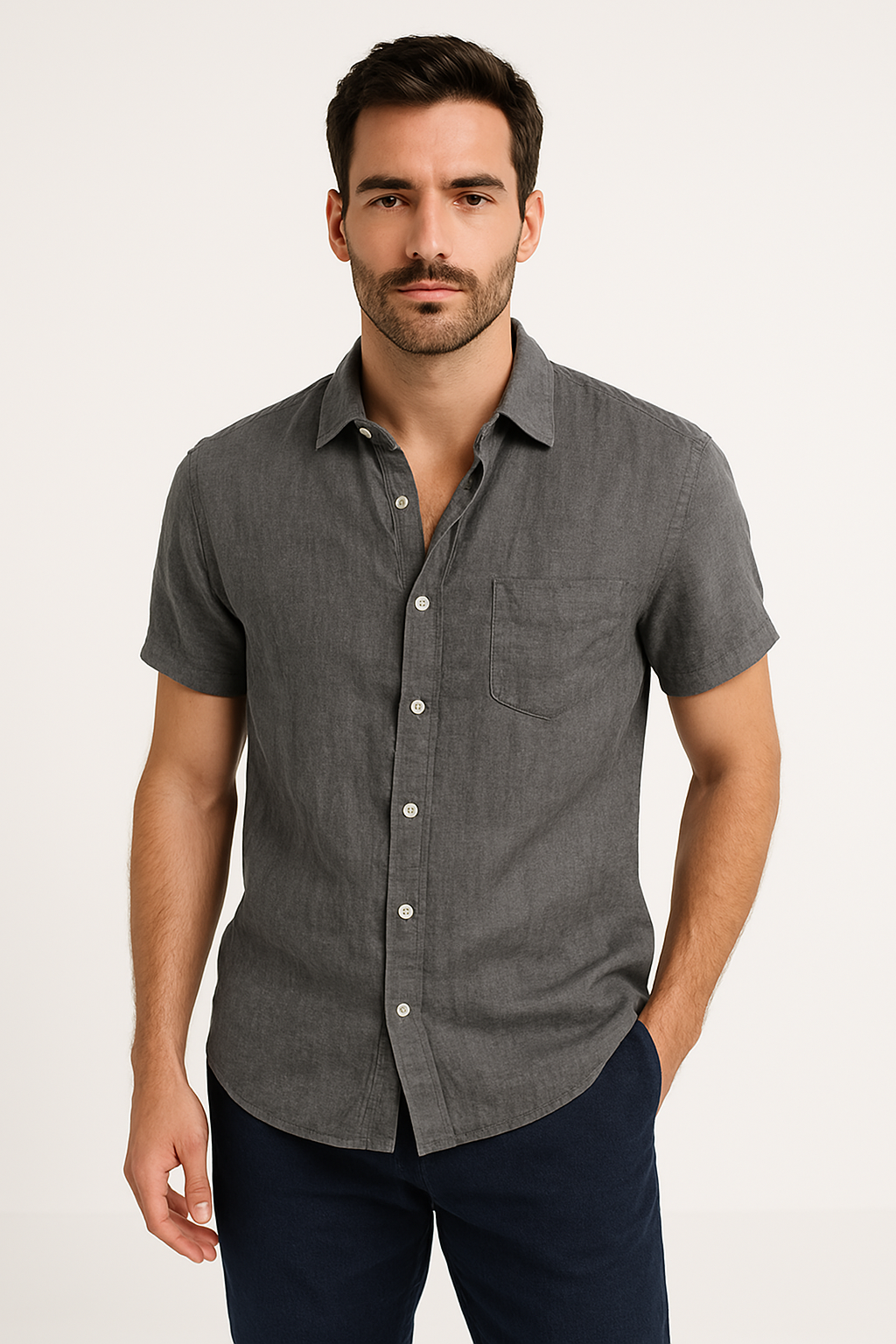 Herre Casual Skjorte Kort Ærme Button Down Krave