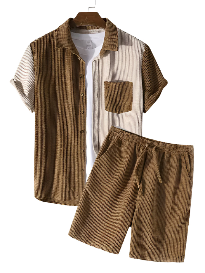 Herre Corduroy Sæt Skjorte og Shorts
