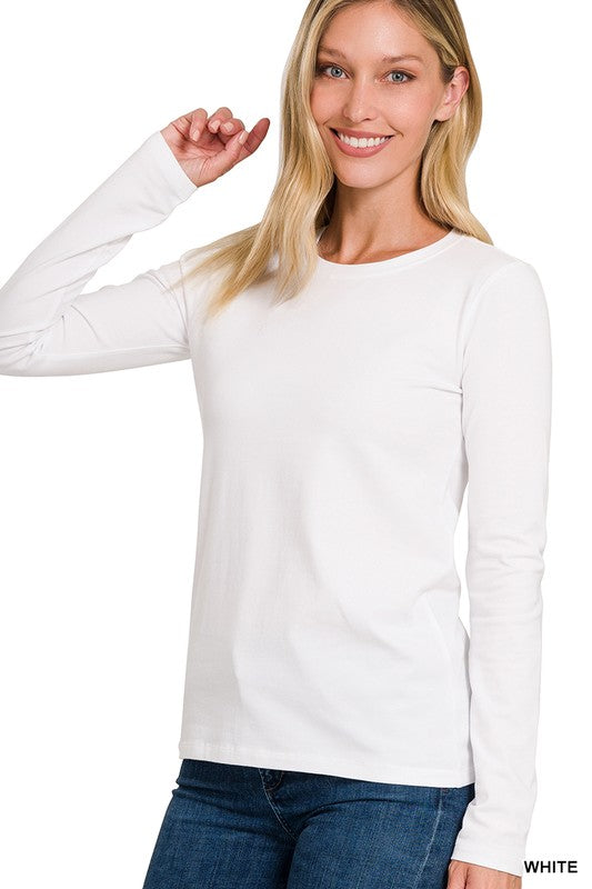 Kvinders Crew Neck Langærmet T-Shirt Hvid