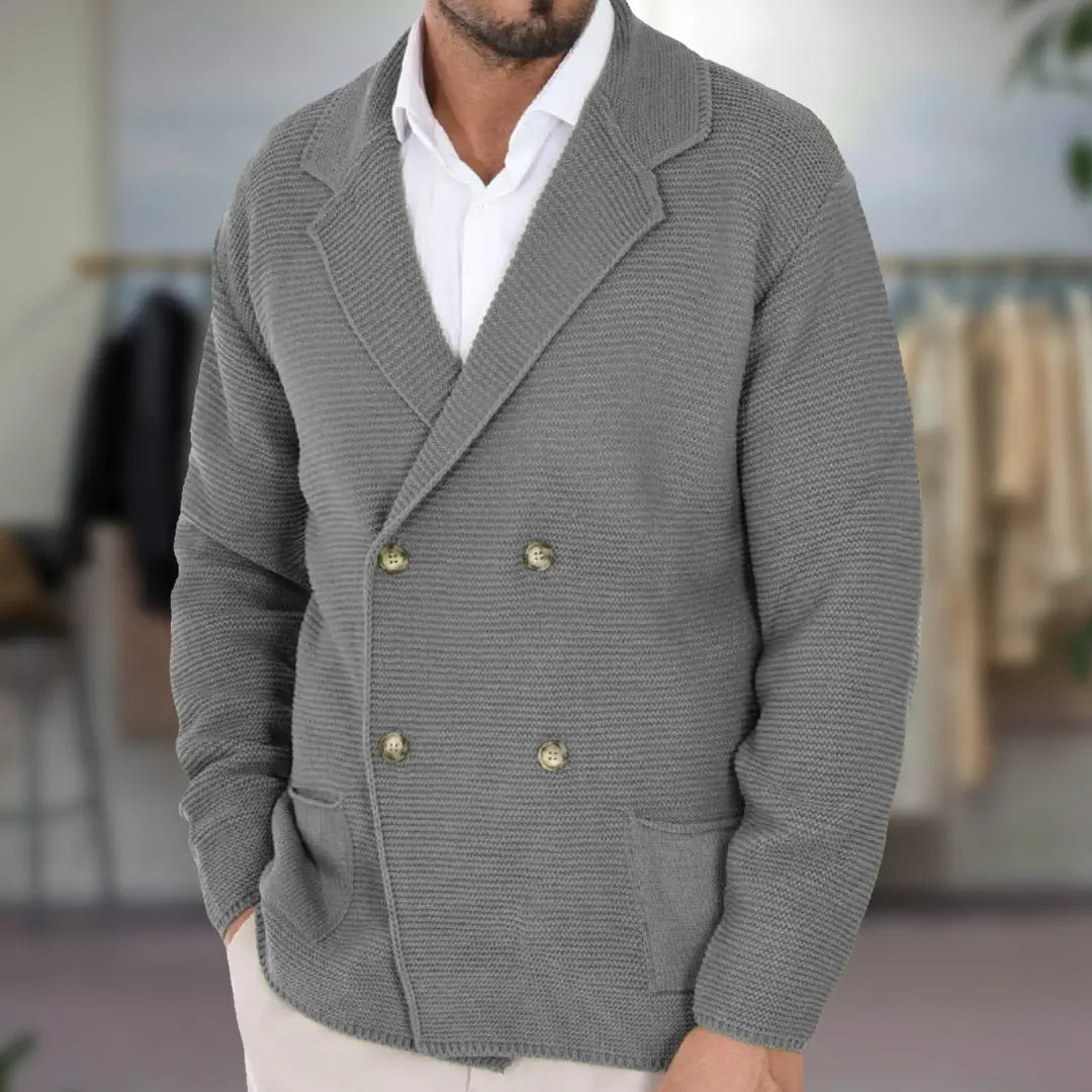 Herre Strikcardigan Slim Fit Dobbeltknap Blazerstil
