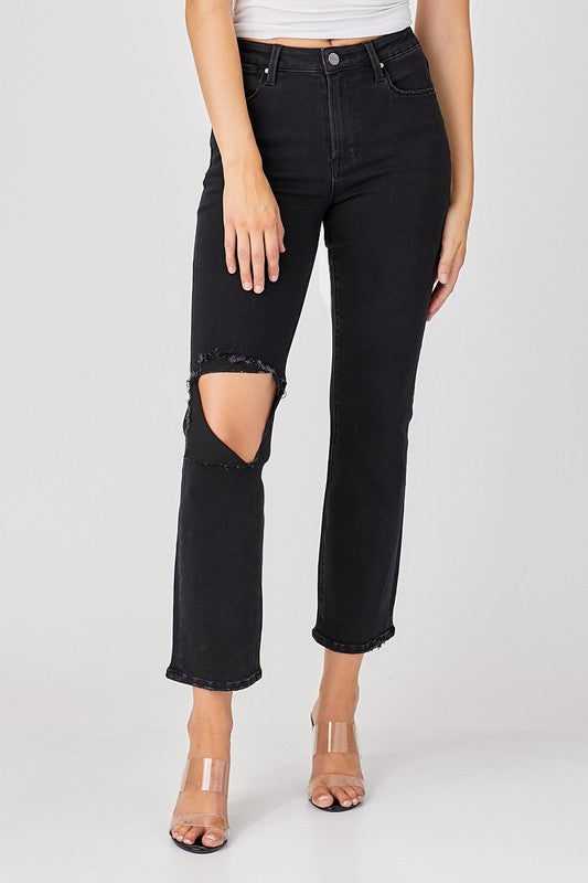 Kvinders Denim Jeans Afslappet Distressed Sort
