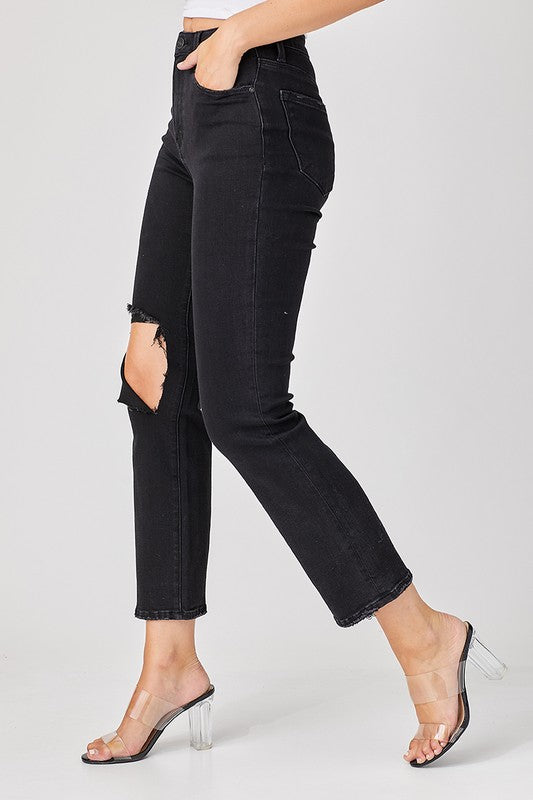 Kvinders Denim Jeans Afslappet Distressed Sort