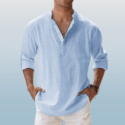 Herre Henley Skjorte Linned Blend Langærmet Casual
