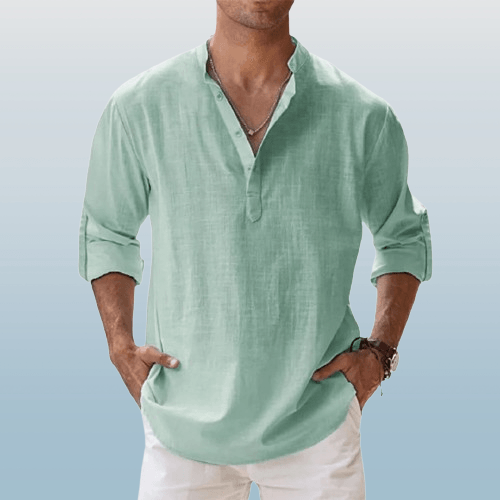 Herre Henley Skjorte Linned Blend Langærmet Casual