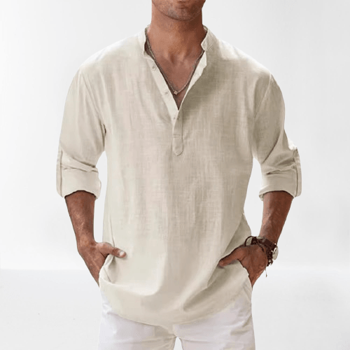 Herre Henley Skjorte Linned Blend Langærmet Casual