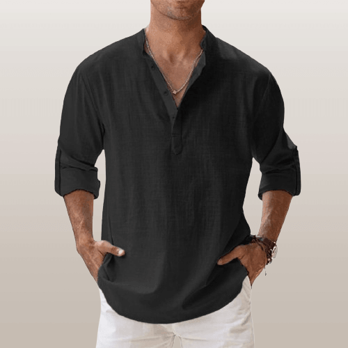 Herre Henley Skjorte Linned Blend Langærmet Casual