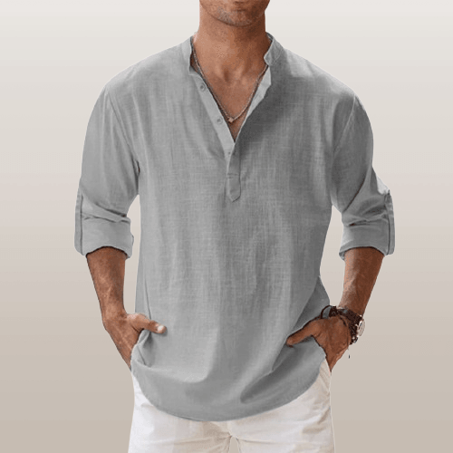 Herre Henley Skjorte Linned Blend Langærmet Casual
