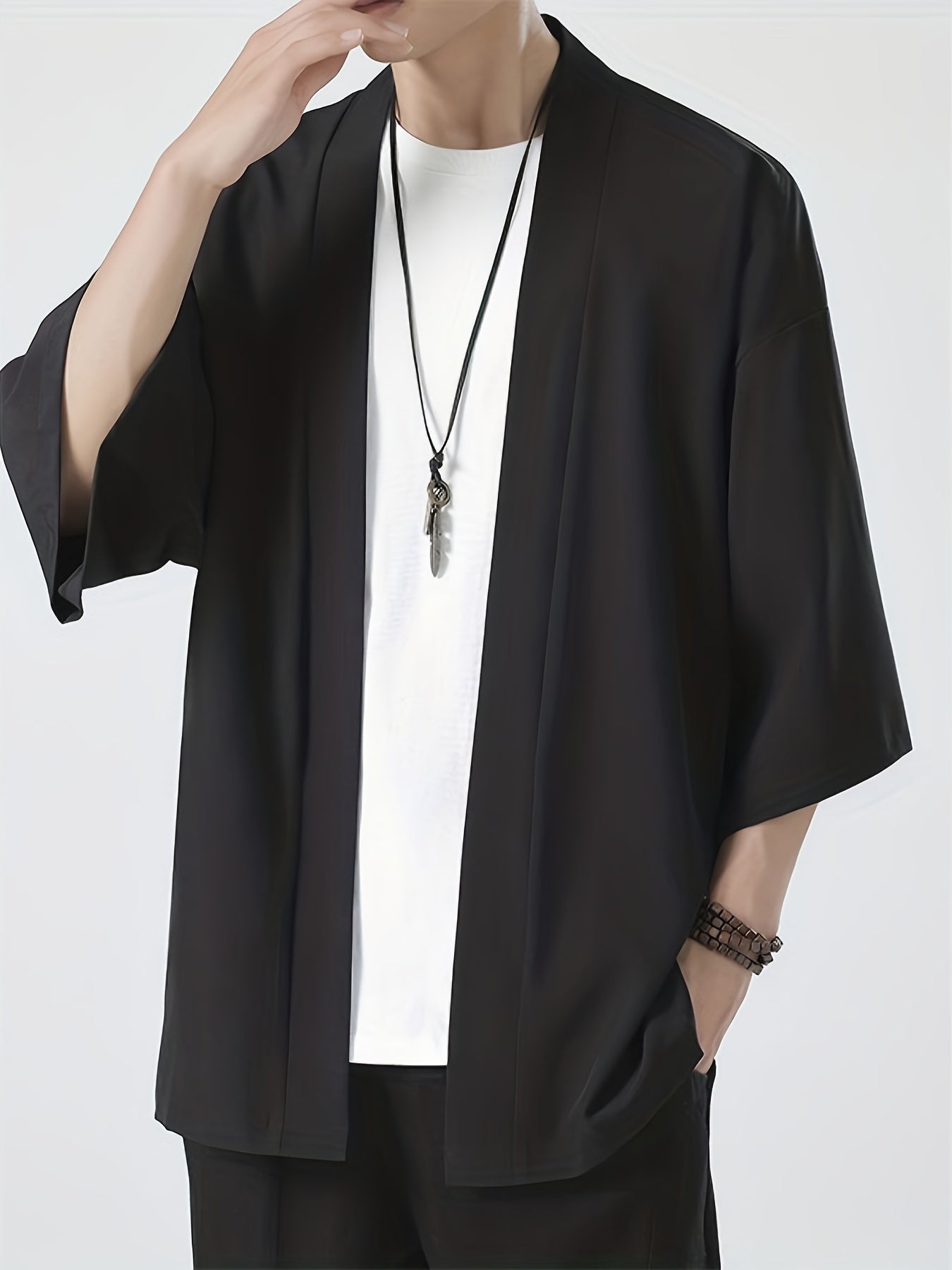 Herre Kimono i Japansk Stil med Åben Front