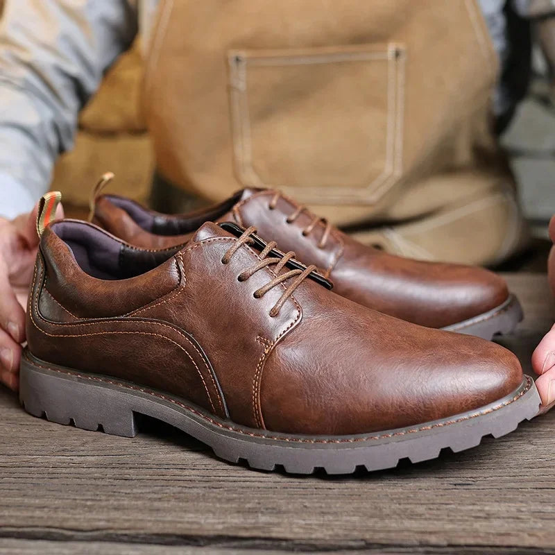Herre Læder Sko Casual Britisk Stil med Holdbar Gummisål