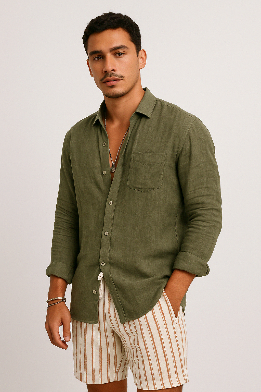 Herre Langærmet Skjorte Button-Up Linned