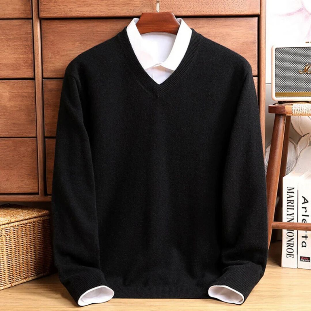 Herre Merino V-Hals Sweater Blød Uld