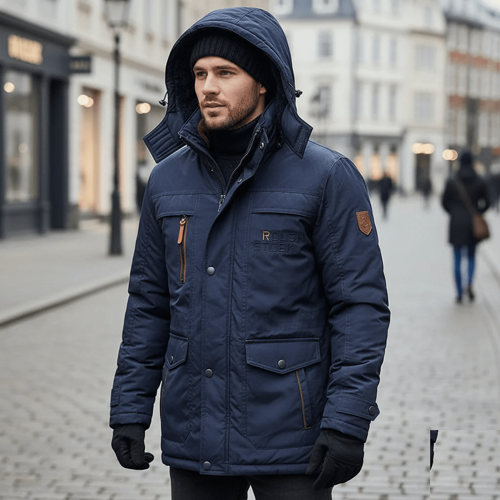 Herre Parka Mellemlængde Vindtæt Med Aftagelig Hætte