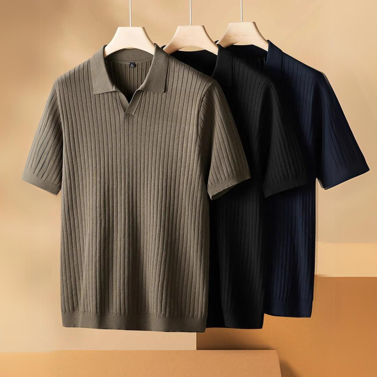 Herre Polo T-shirt med Ribbet Design
