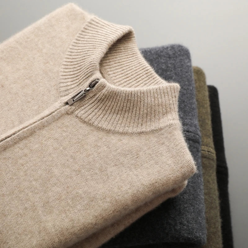 Herre Pullover Uldtrøje Med Mock Krave Langærmet Strik