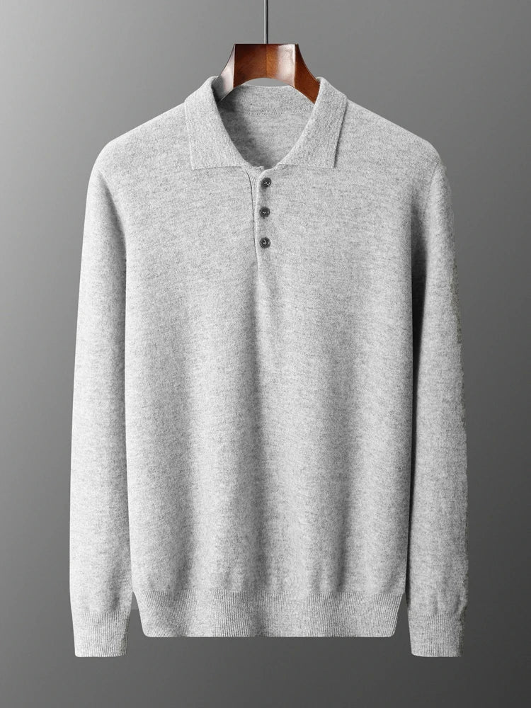 Herre Pullover Uldtrøje med Polo Krave i Merino Uld