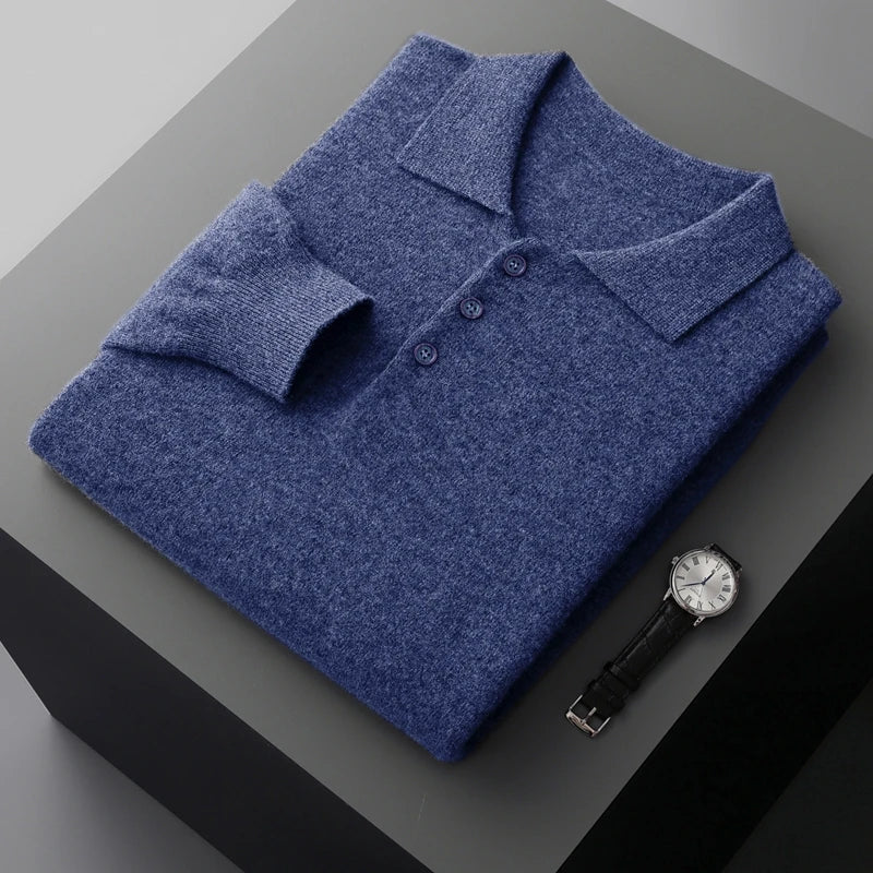 Herre Pullover Uldtrøje med Polo Krave i Merino Uld