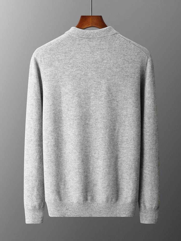 Herre Pullover Uldtrøje med Polo Krave i Merino Uld