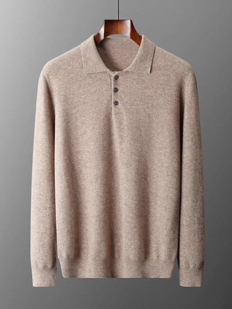 Herre Pullover Uldtrøje med Polo Krave i Merino Uld